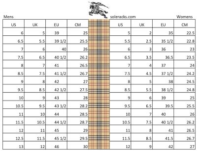 burberry shoe size guide|burberry size chart uk.